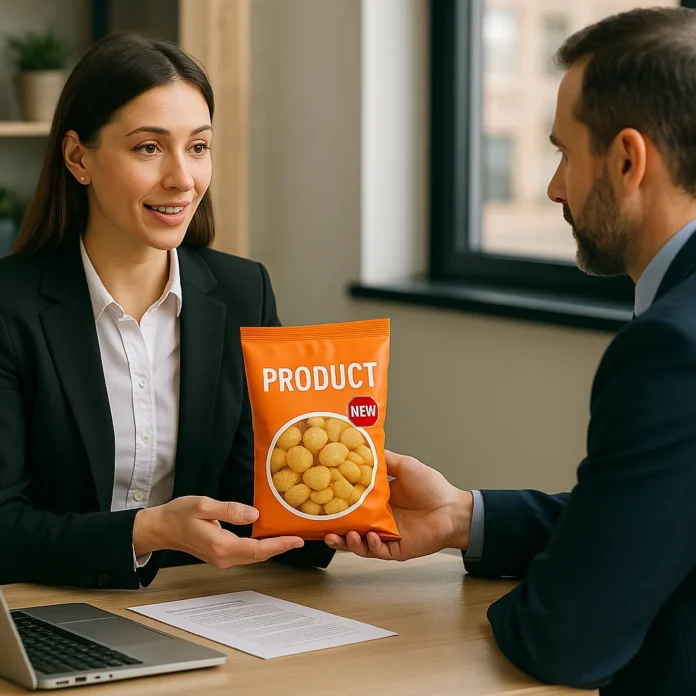 FMCG supplier pitching new product to supermarket buyer