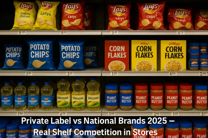 Private Label vs National Brands 2025 supermarket shelf comparison