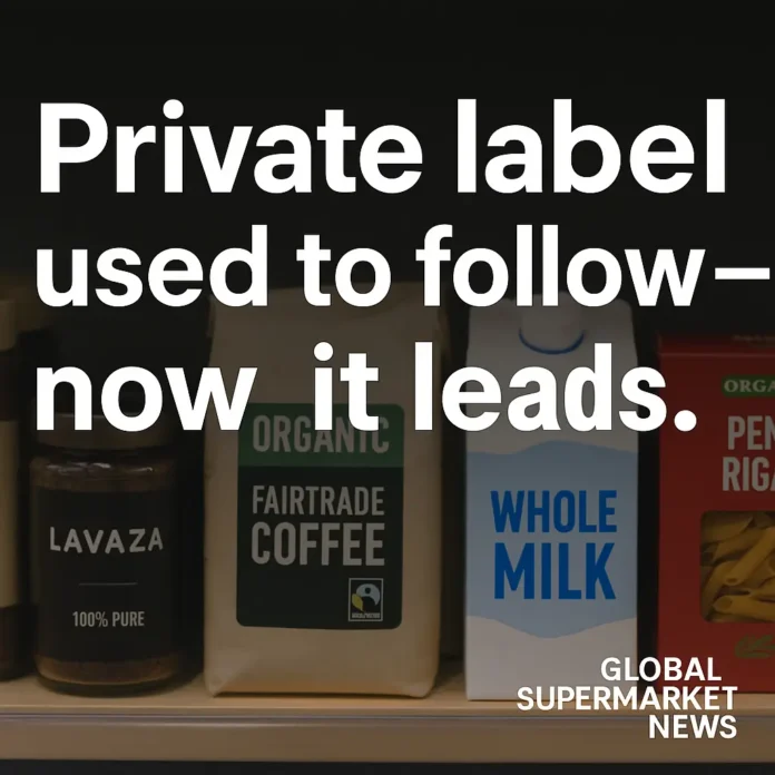 Supermarket private label products on shelf in 2025