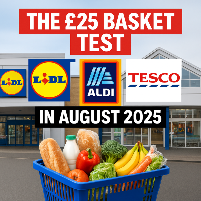 The £25 Basket Test: Lidl vs Aldi vs Tesco in August 2025